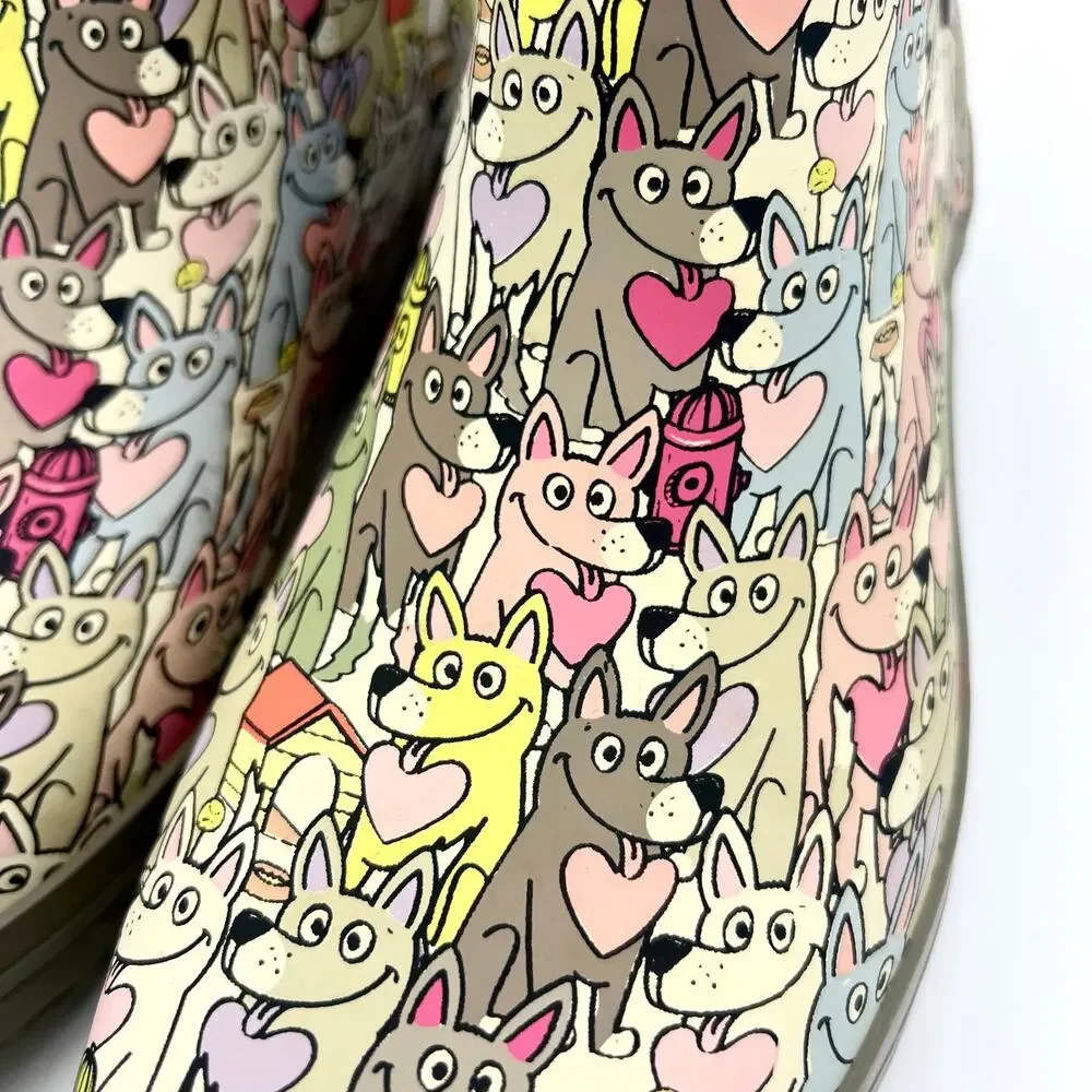 BOBS by Skechers Dog Print Rain Boots Womens 8 Ankle Chelsea Wellies Multicolor