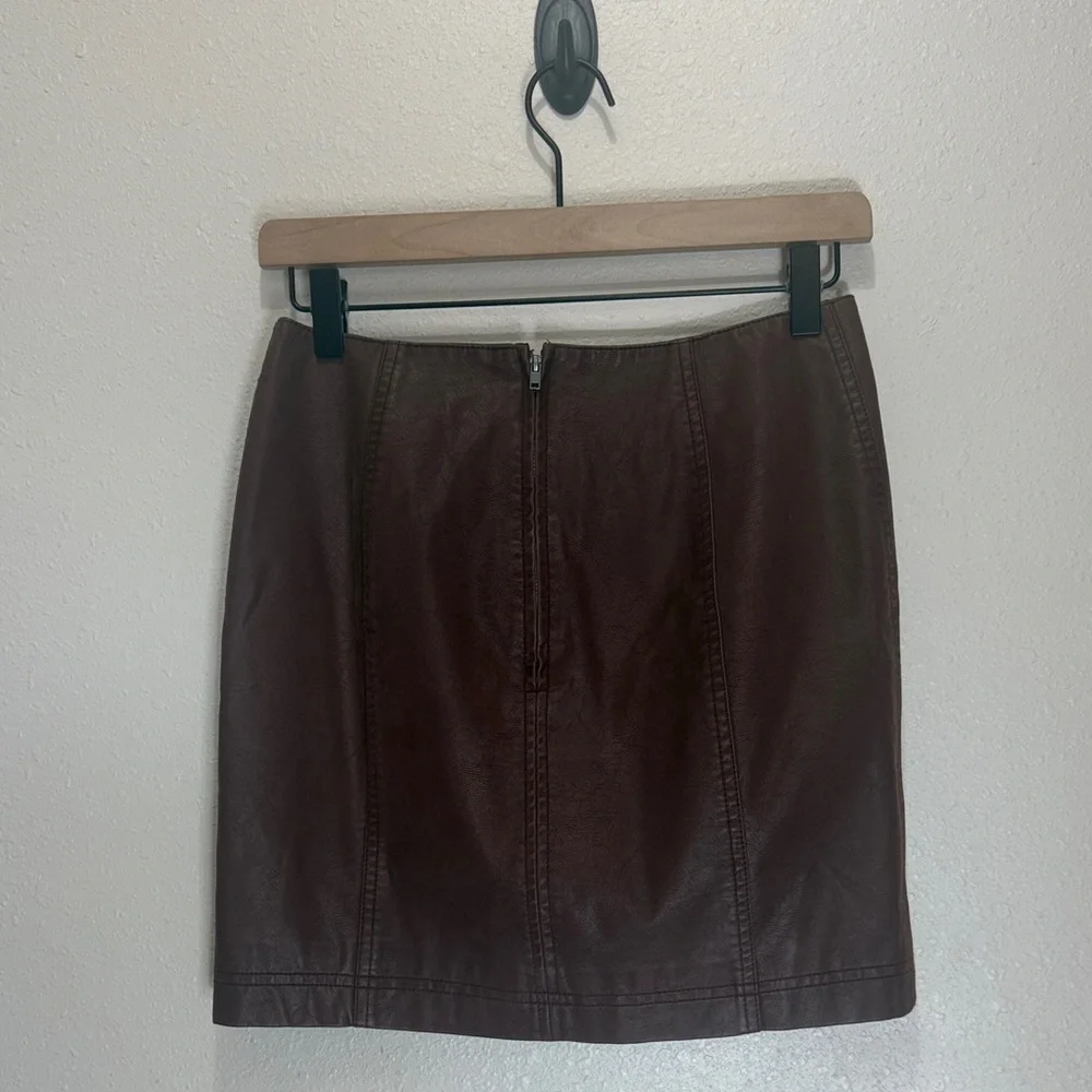 Free People Elegant Brown Faux Leather Skirt, Size 4