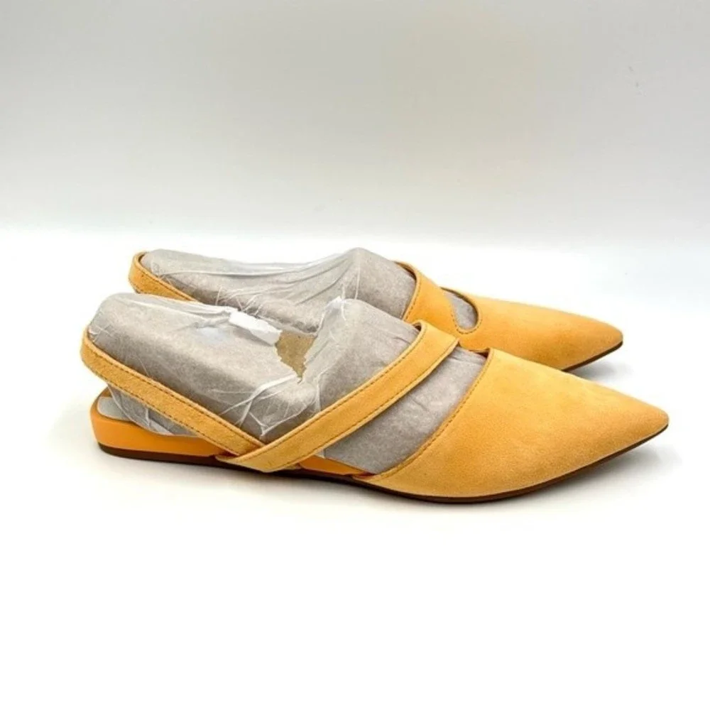 Franco Sarto Size 5.5 Canary Melon Orange Suede Leather Point Toe‎ Flats Shoes