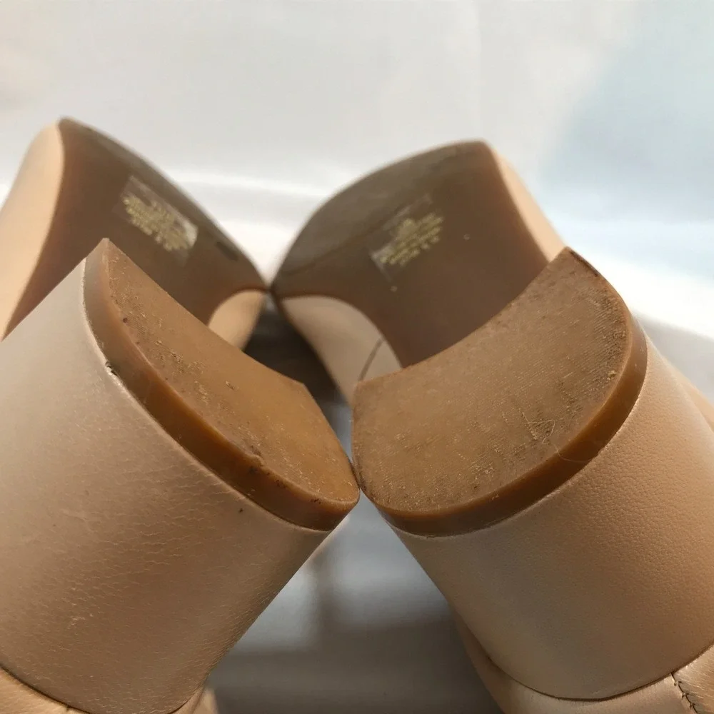 Lauren Ralph Lauren Beige Block Heel‎ Leather Slip On Heels Womens US 10M EU 40