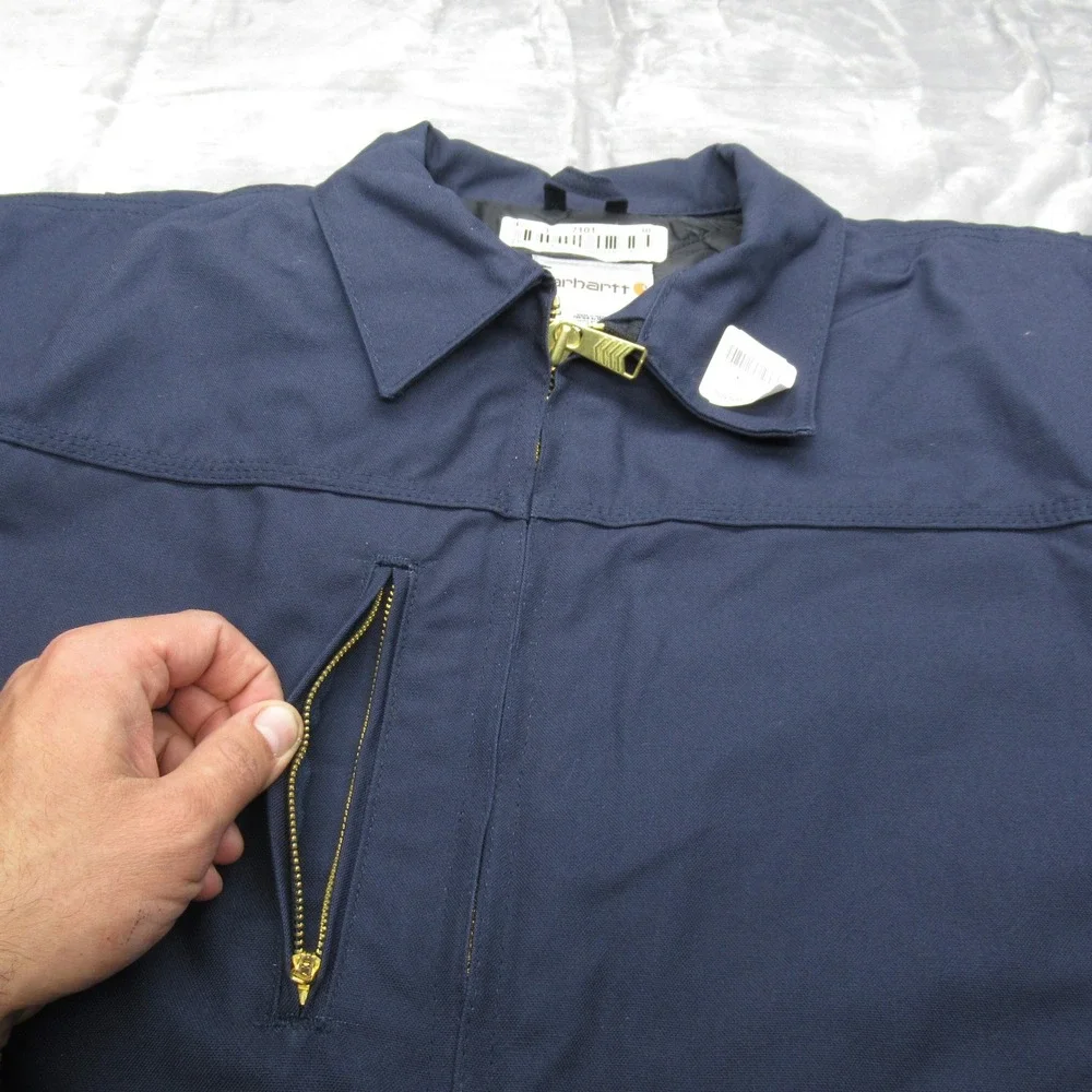 Carhartt Jacket Mens 2XL Navy Blue Quilted‎ Lined Barn Coat Zip Pockets NWD