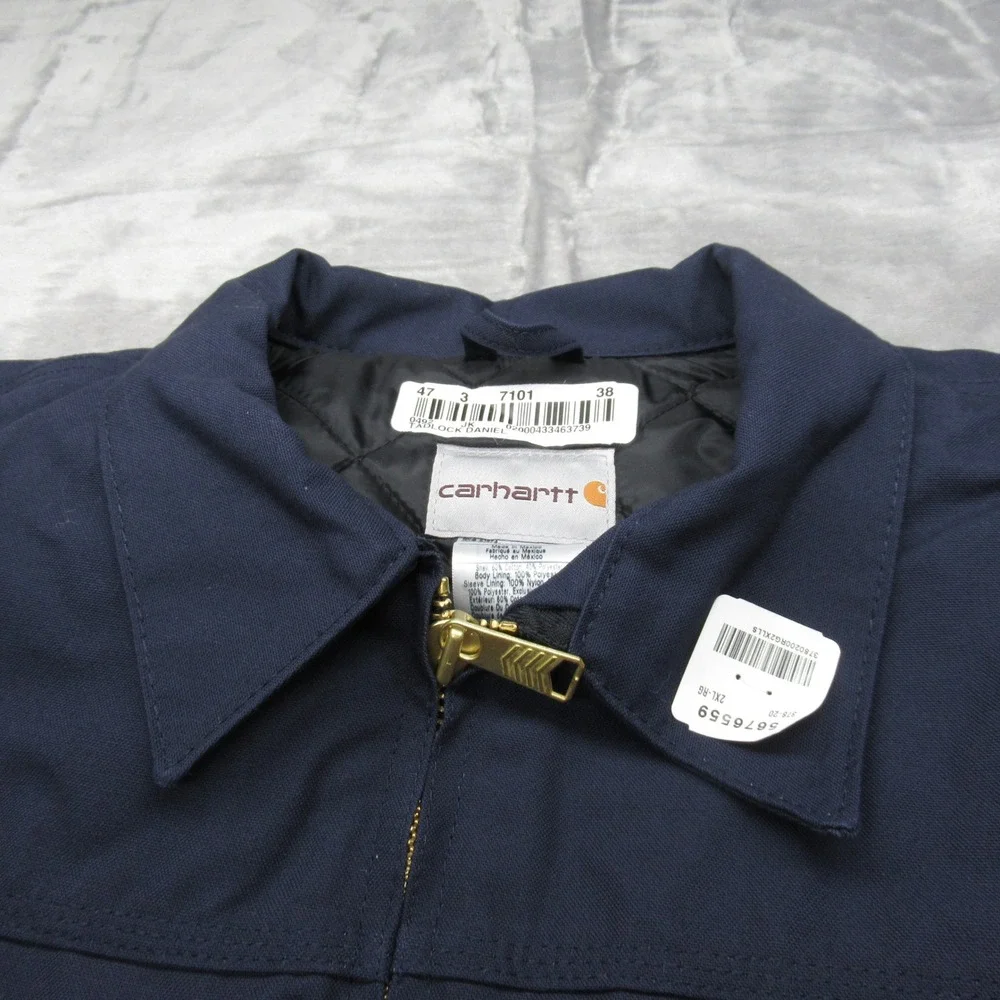 Carhartt Jacket Mens 2XL Navy Blue Quilted‎ Lined Barn Coat Zip Pockets NWD