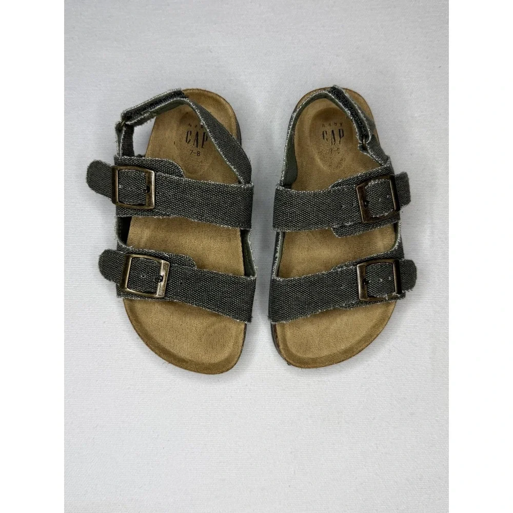 Gap TB Cork Slide Sandals Toddler Kids 7 8 Green Canvas Buckle Birks Adjustable