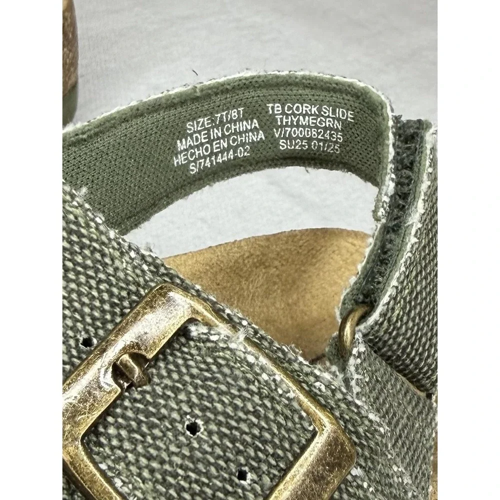 Gap TB Cork Slide Sandals Toddler Kids 7 8 Green Canvas Buckle Birks Adjustable
