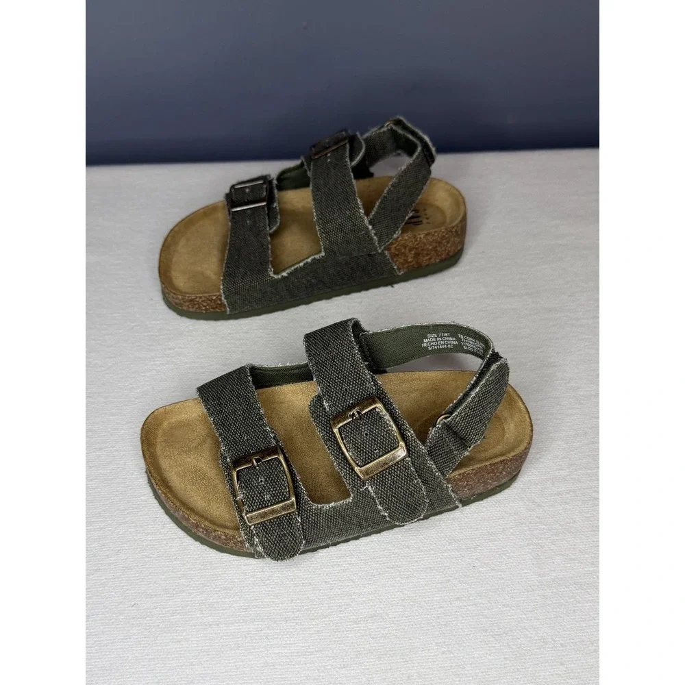 Gap TB Cork Slide Sandals Toddler Kids 7 8 Green Canvas Buckle Birks Adjustable