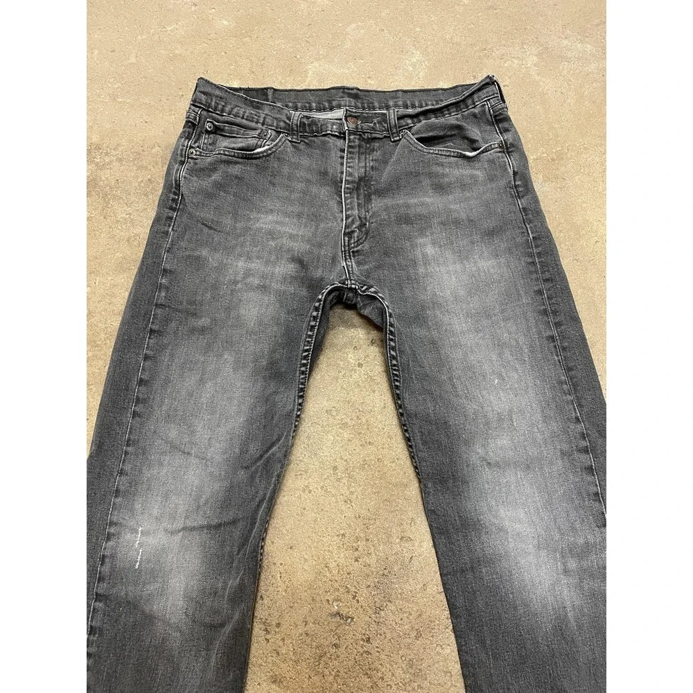 Levis 505 Jeans Mens 36x30 Gray Charcoal Stretch‎ Denim Straight Leg Zip Fly