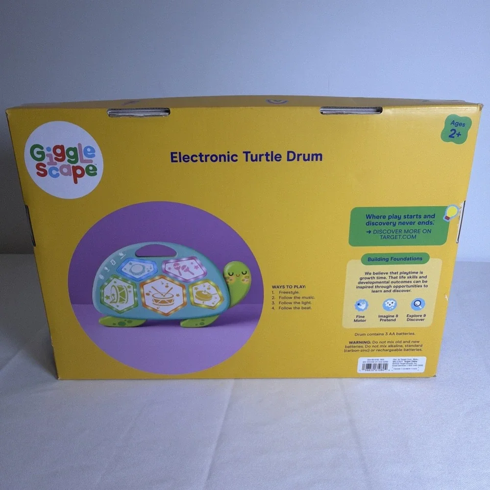 Gigglescape Electronic Turtle Drum Musical Toy Lights Up Ages 2+ Multicolor