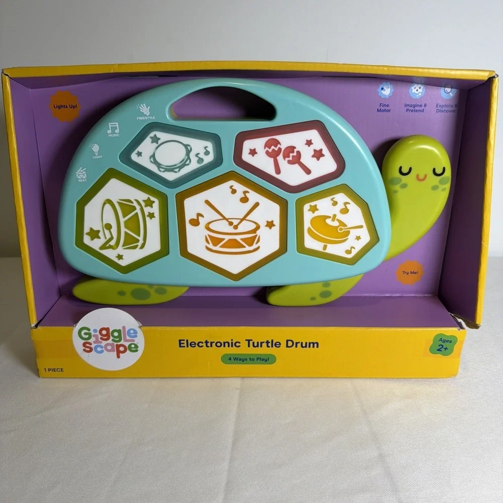 Gigglescape Electronic Turtle Drum Musical Toy Lights Up Ages 2+ Multicolor