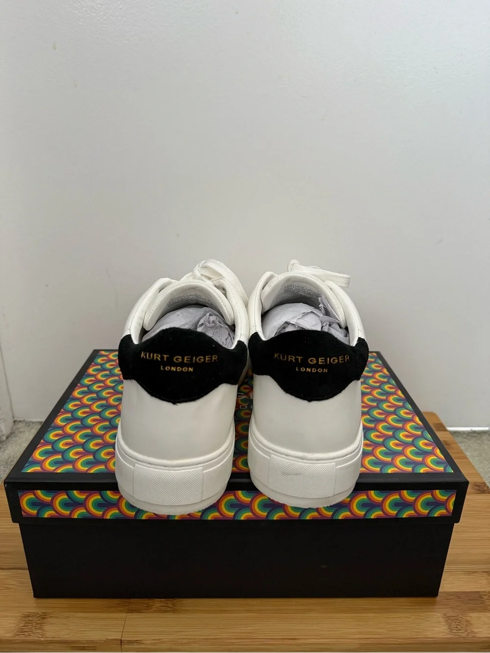 Kurt Geiger London Mens Laney Sneakers White Leather Low Top Suede Heel 43.5/10