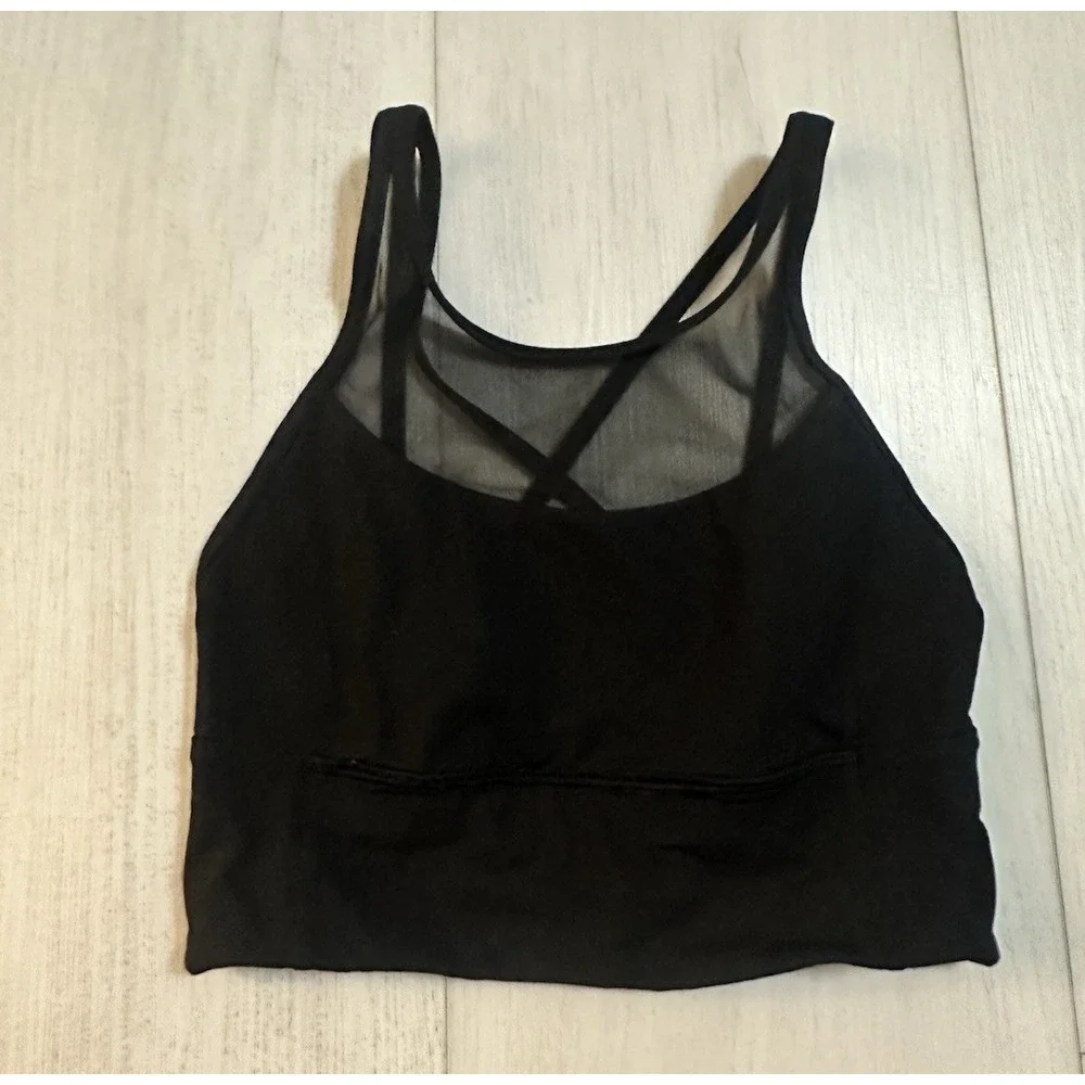 Lululemon Clip-on Longline Sports Bra Sz 4 Black Mesh - C/D‎ Cup