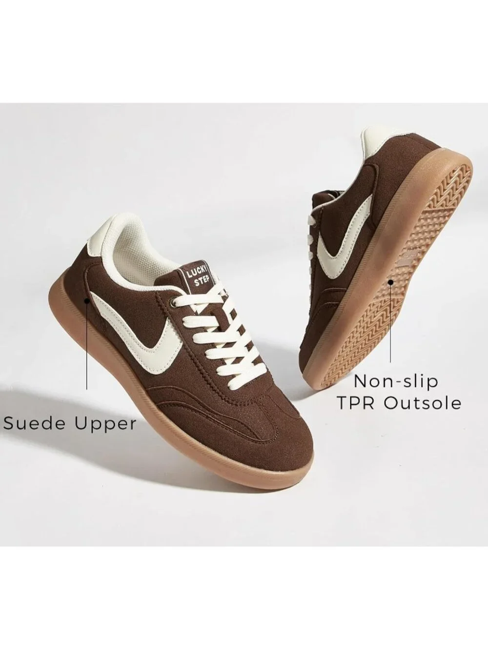 Women's Brown Classic Fashion Casual Skate No Slip Lace Up Walking Sneaker Shoes