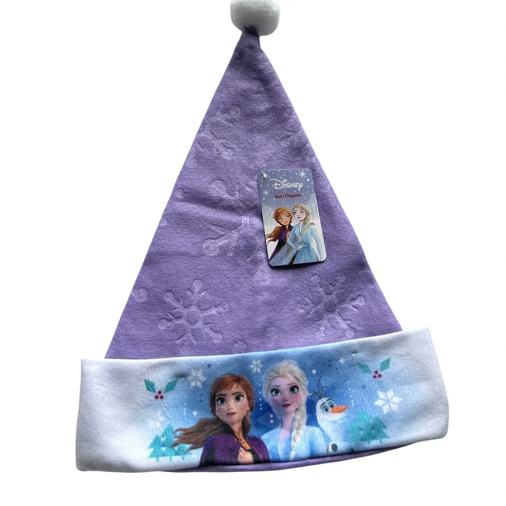 Disney Frozen 2 Purple Santa Hat‎ Elsa Anna Olaf Snowflake Embossed NWT