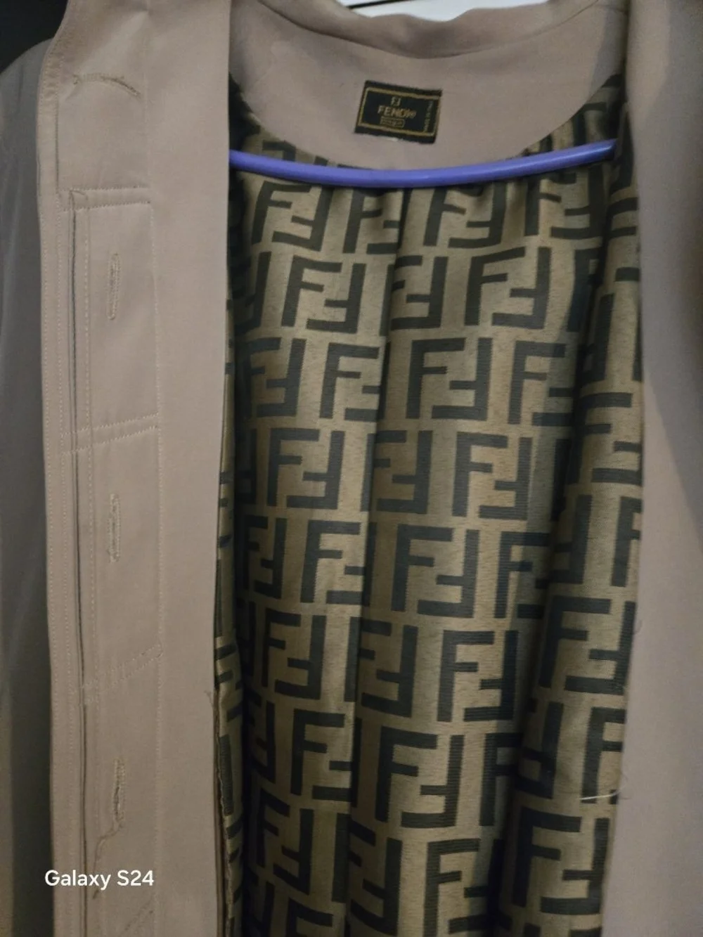 Fendi Monogram Lined Hooded Coat in Taupe