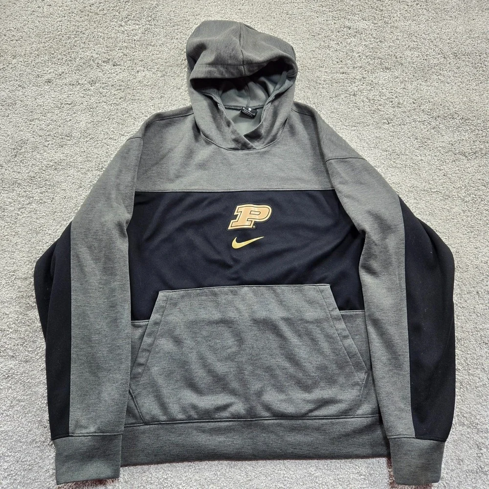 Purdue Boilermakers hoodie mens‎ XL gray black Nike center swoosh fleece