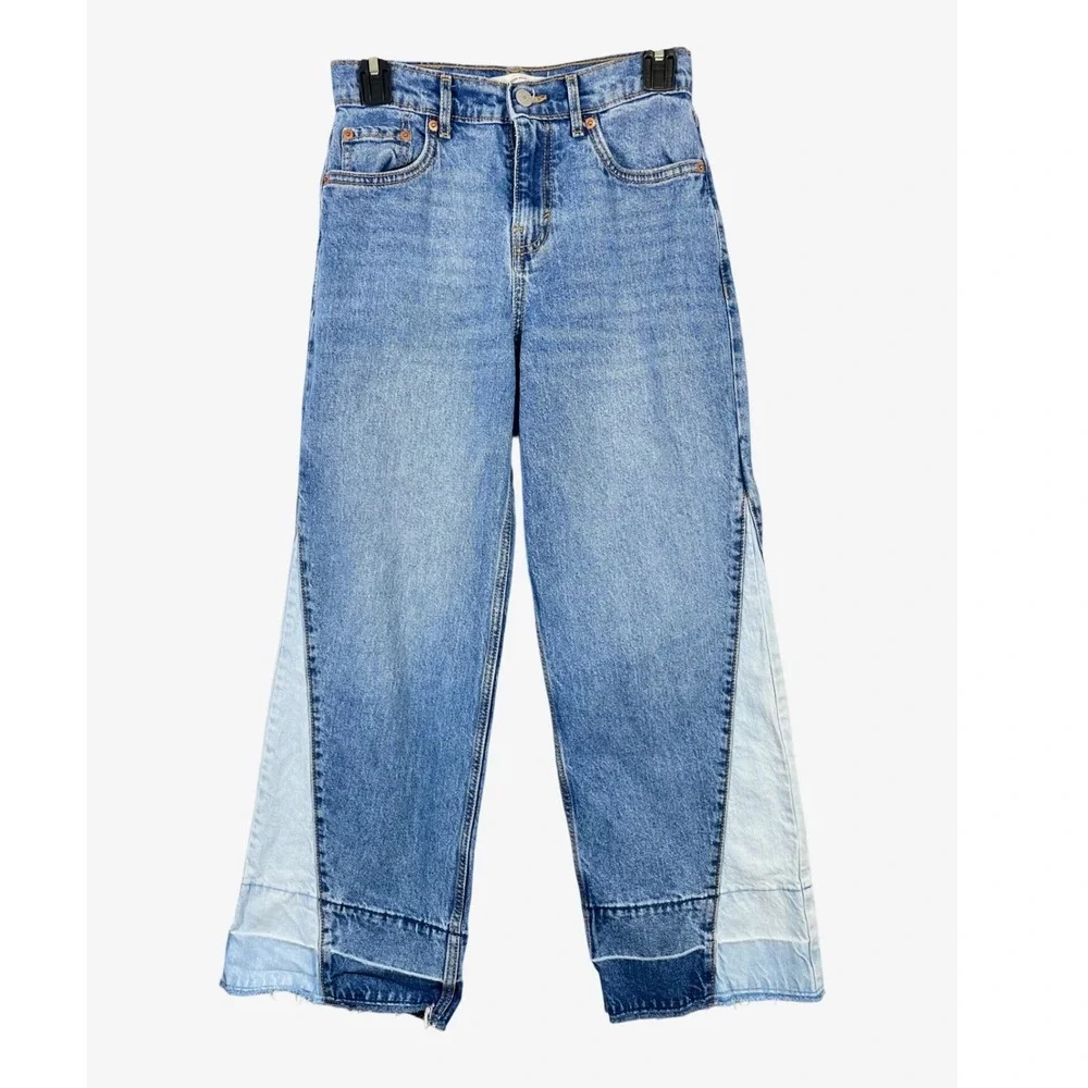 Levi Strauss Girls  Color block High Rise Baggy‎ Jeans Light Wash Size 12 Rodeo