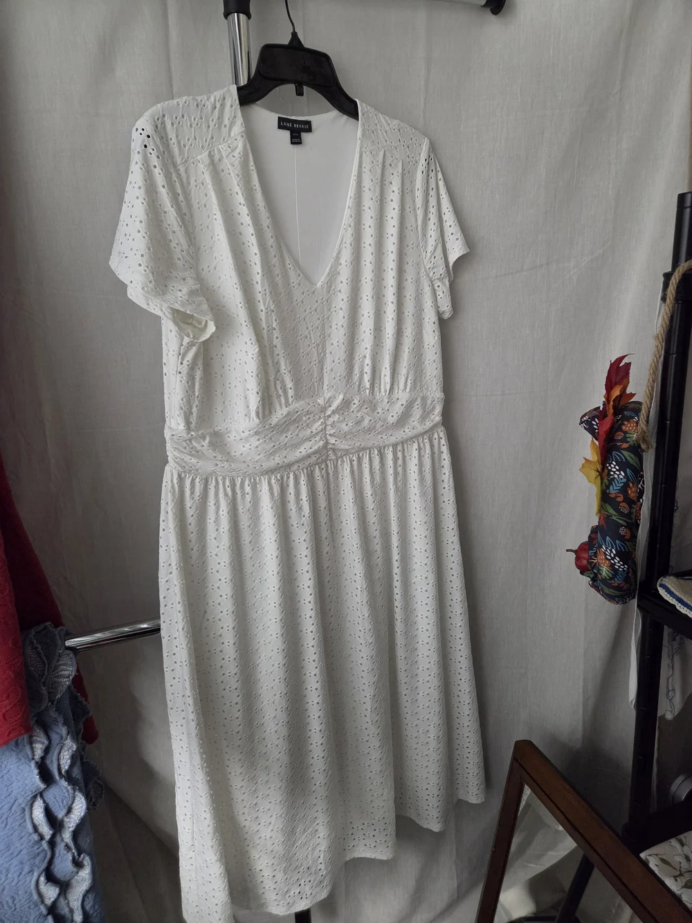 Lane Bryant White Eyelet V-Neck Summer Midi Dress