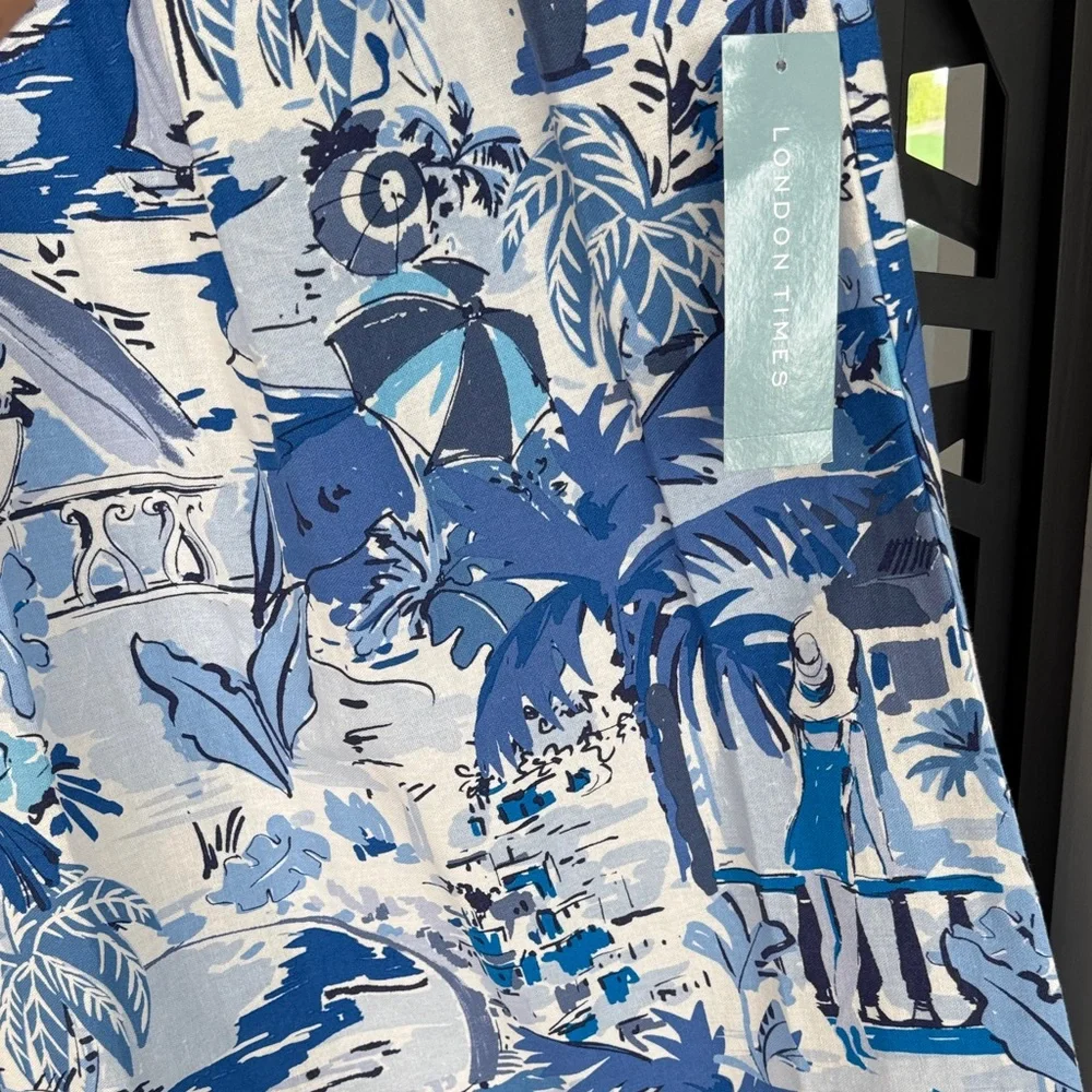 London Times Floral Blue and White Dress