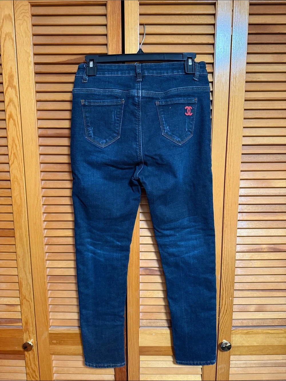 Dark Wash Skinny Jeans with Pink CC Logo Size 28