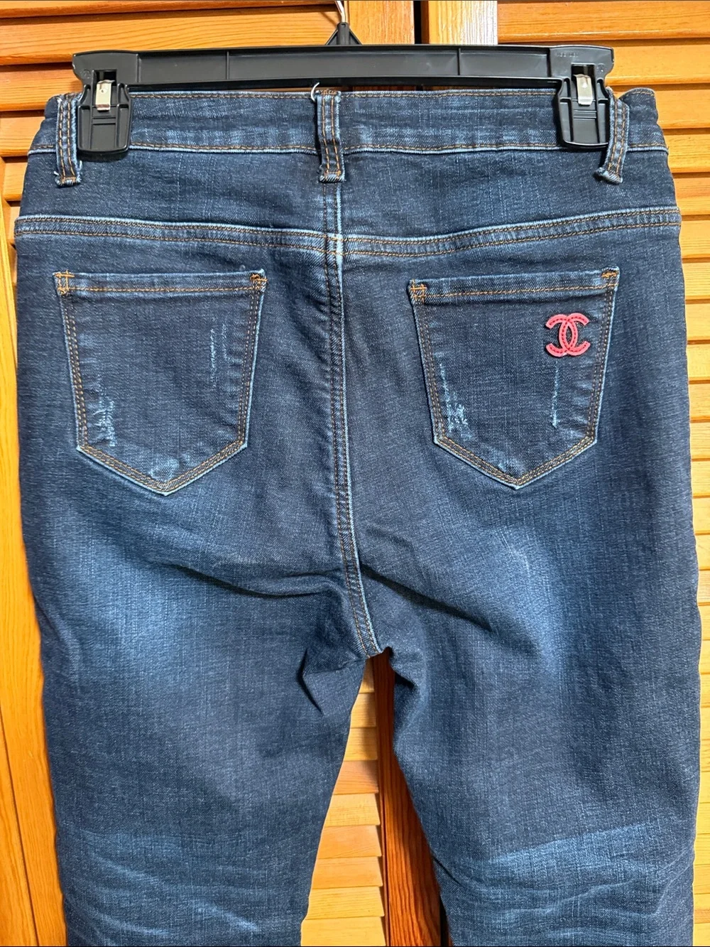 Dark Wash Skinny Jeans with Pink CC Logo Size 28