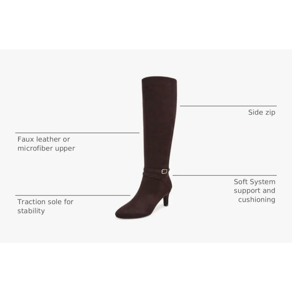 LifeStride Women's Guild Tall Boot - Dark Chocolate Leather- Regular Calf-NEW