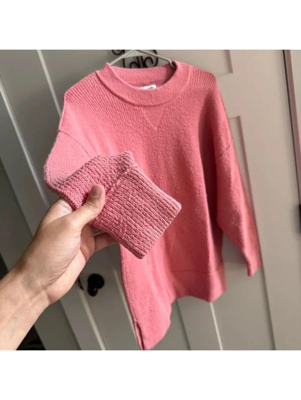 Aerie Pink Oversized Ribbed Knit Sweater Women’s Small Cozy Crewneck Pullover