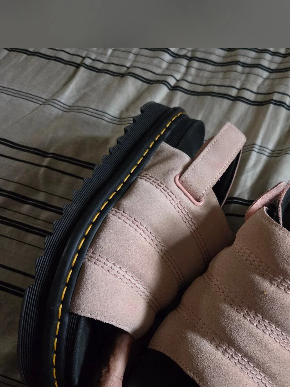Dr. Martens Pink Suede Kole Platform Sandals with Black Lug Sole
