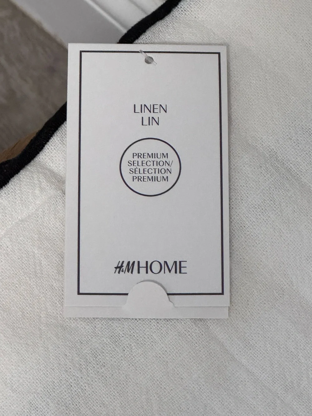 NWT H&M Premium Selection Home Linen Blend Cushion Cover White with Black Piping
