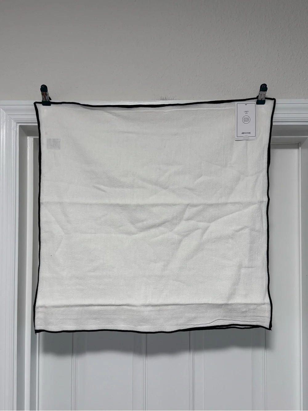 NWT H&M Premium Selection Home Linen Blend Cushion Cover White with Black Piping