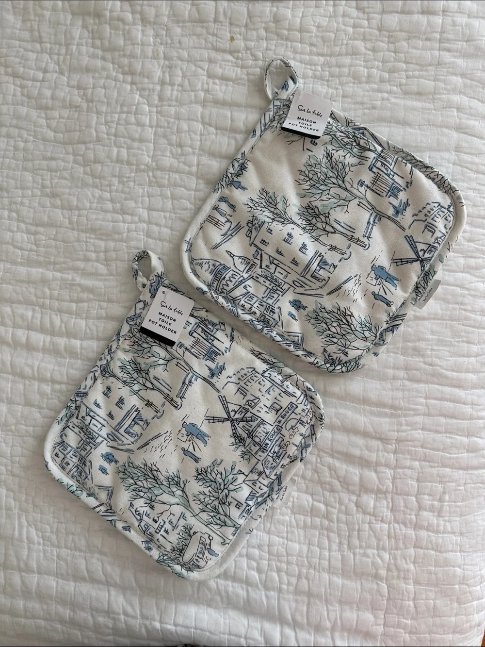 Sur La Table Set of 2 Blue & White Maison Toile Pot Holders