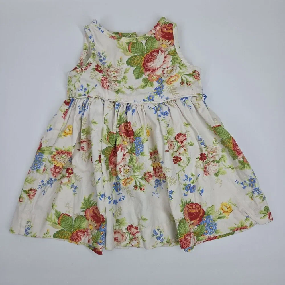 Ralph Lauren Girls Floral Garden Botanical Dress Cottagecore 6M Button Back