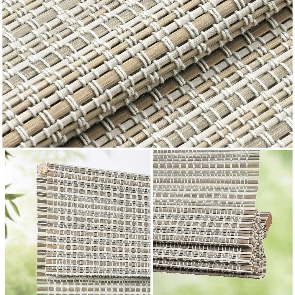 LazBlinds Cordless Bamboo Roman Shades for Windows, 25.5x64, Greystone