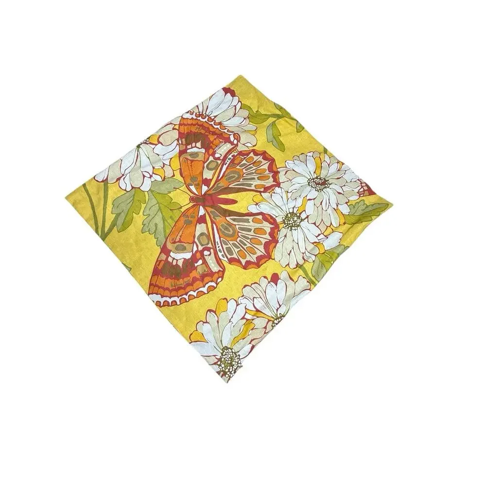 Pottery Barn Butterfly Garden Pillow Cover Yellow Linen Cotton Floral 24x24 NEW
