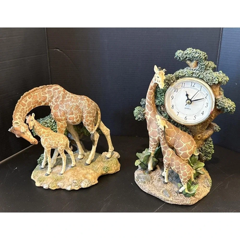 Giraffe Giraffes Mom Baby Home‎ Decor Vintage Collection Lot Of 2 Clock READ