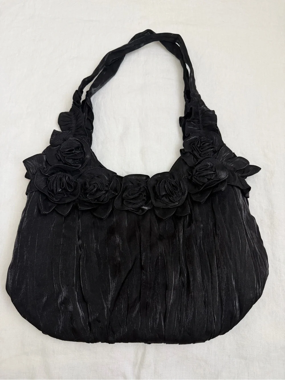 VTG Y2K Black Stain Rosette Hobo Bag