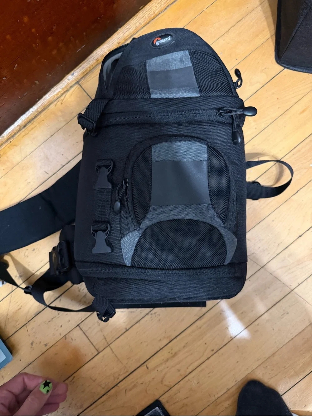 Compact Black Gray Sling Backpack for Camera Gear
