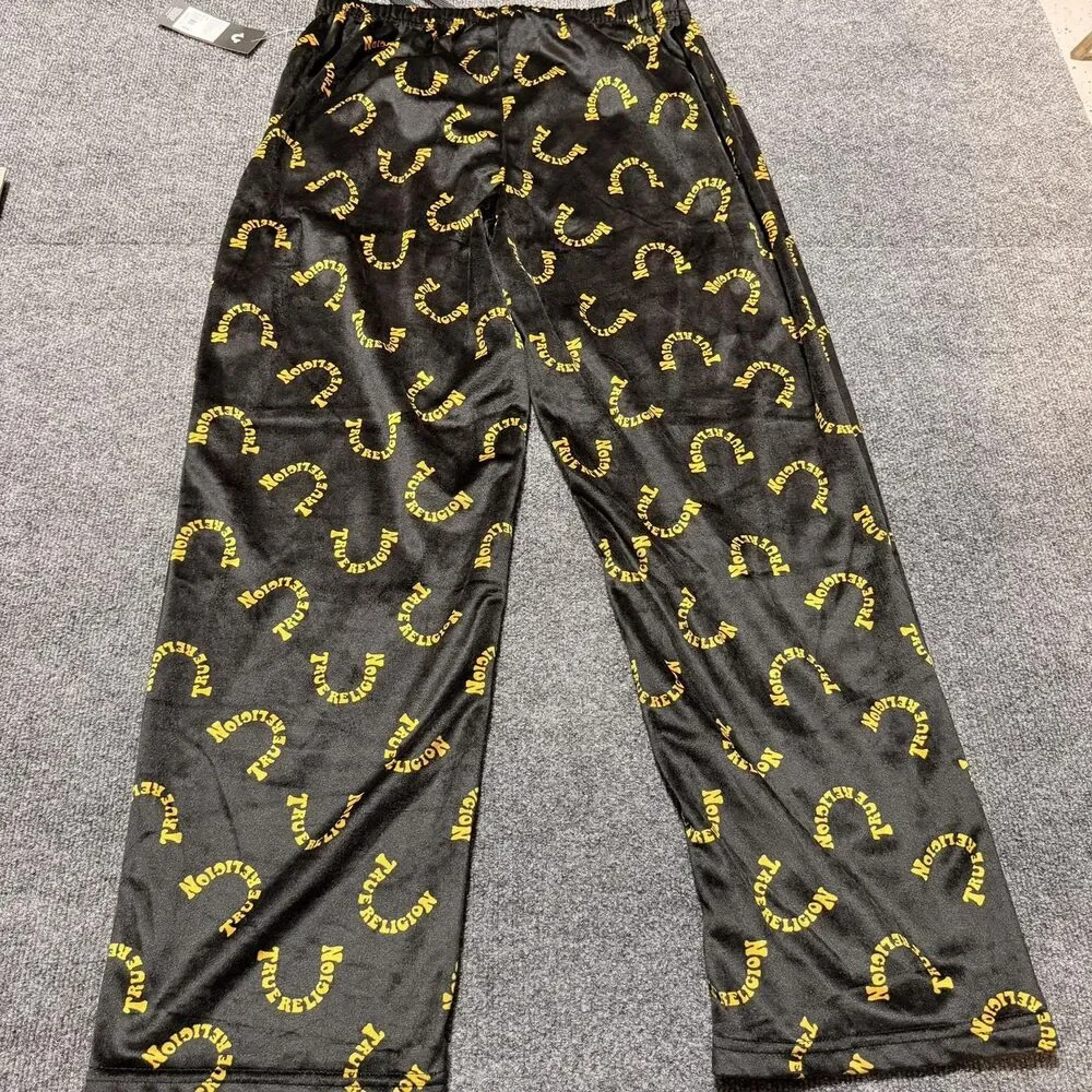 True Religion Pants Mens Large Black Horseshoe Logo Sleepwear Lounge Pajama