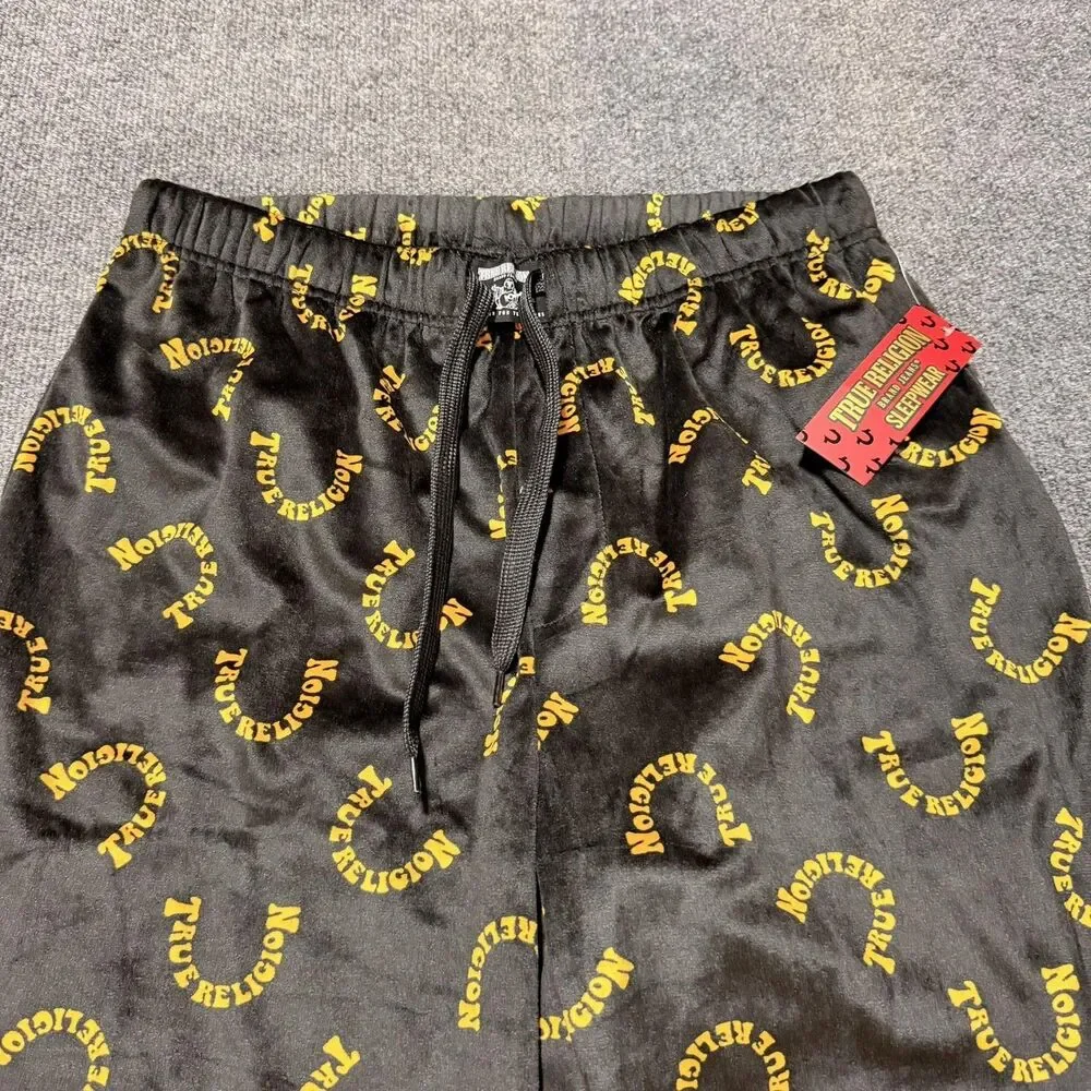 True Religion Pants Mens Large Black Horseshoe Logo Sleepwear Lounge Pajama