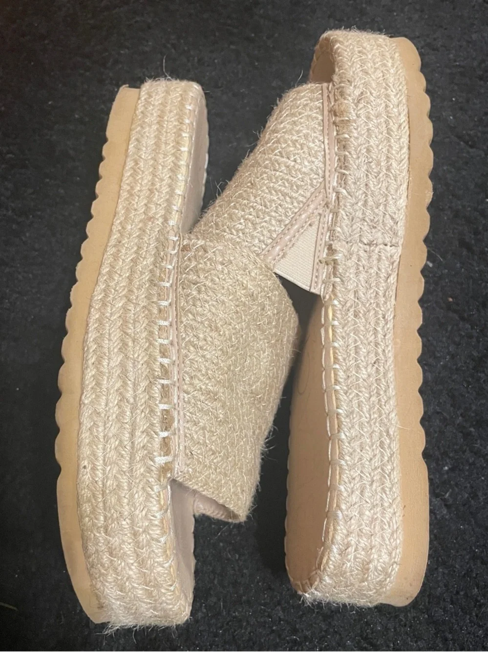 Beige Woven Platform Espadrille Slides for Women