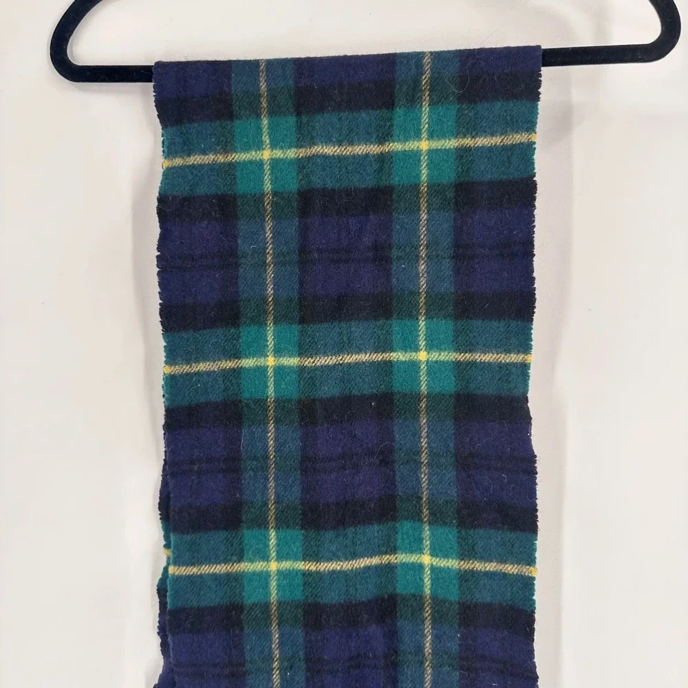 Vintage Ireland lambswool Winter Scarf Tartan Plaid Blue Green Yellow‎ Men