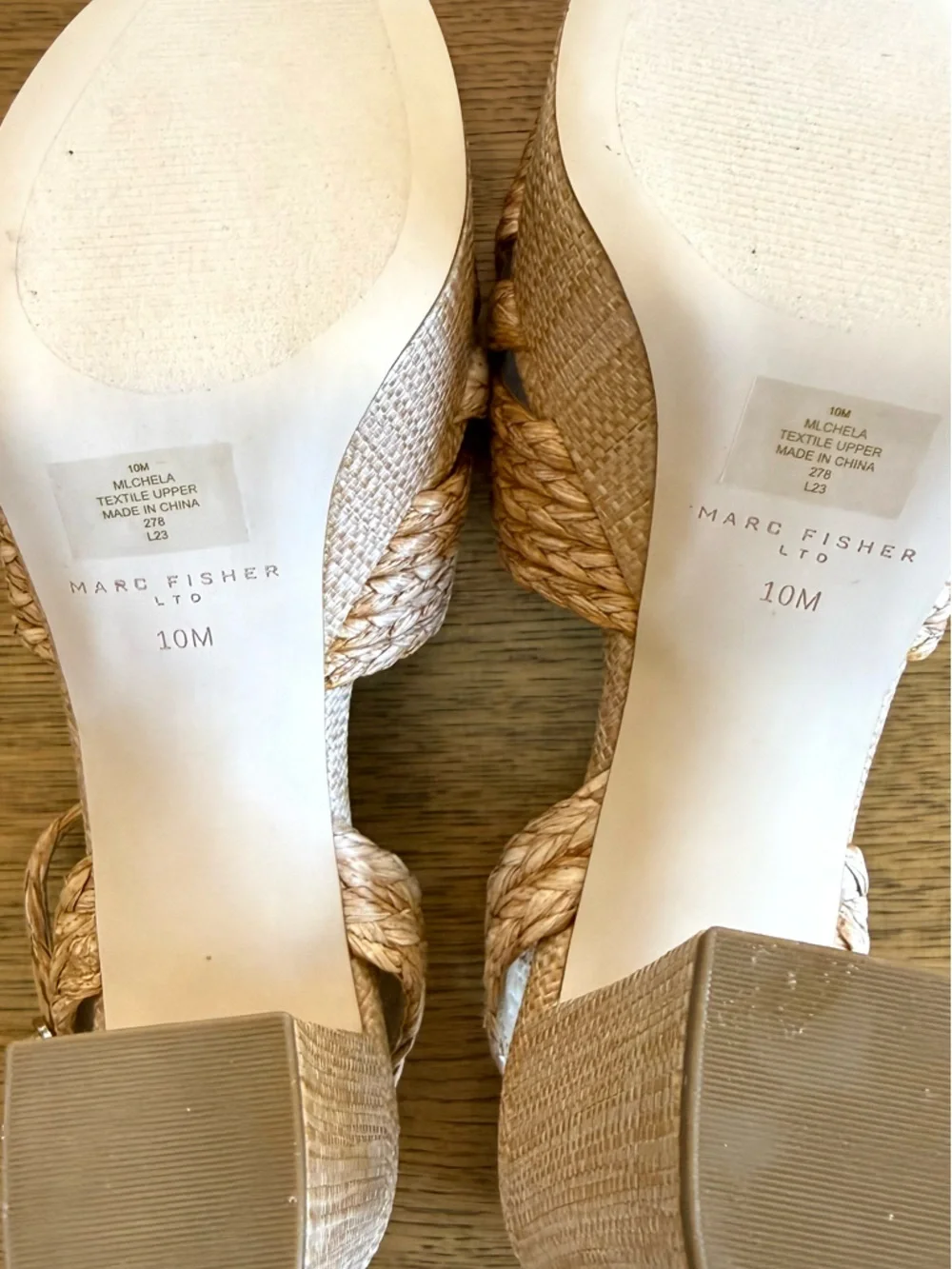 Marc Fisher Chela Platform Block Heel Sandals Raffia Ankle Strap Size 10 NIB