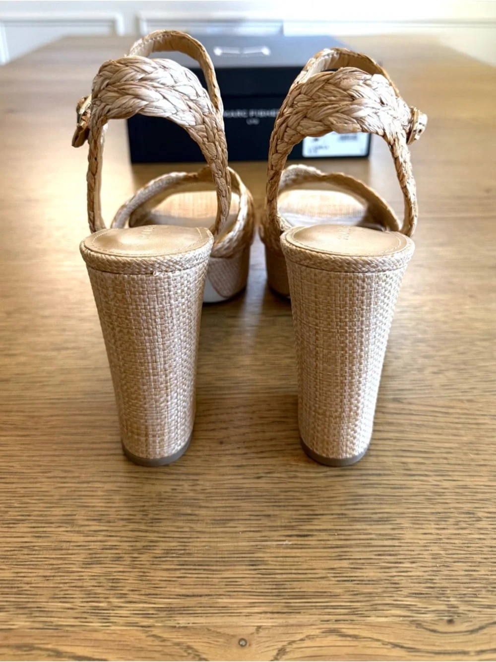 Marc Fisher Chela Platform Block Heel Sandals Raffia Ankle Strap Size 10 NIB