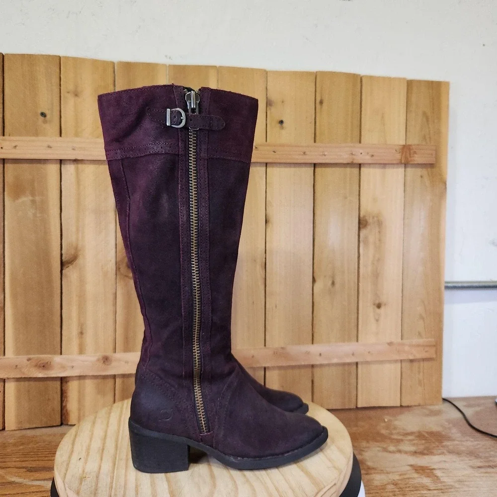 Born Poly Riding Boots Womens 5.5 Plum Purple Suede Knee High Side Zip
