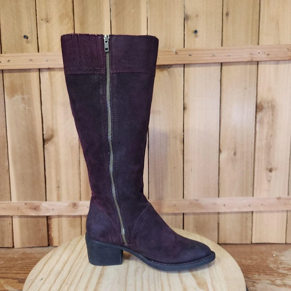 Born Poly Riding Boots Womens 5.5 Plum Purple Suede Knee High Side Zip