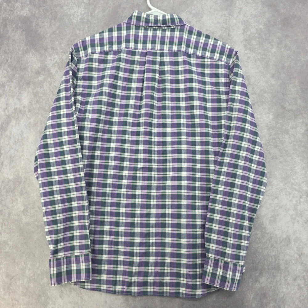 J.Crew Mens Large Slim Broken-In Oxford Plaid Purple Green Button Down Shirt
