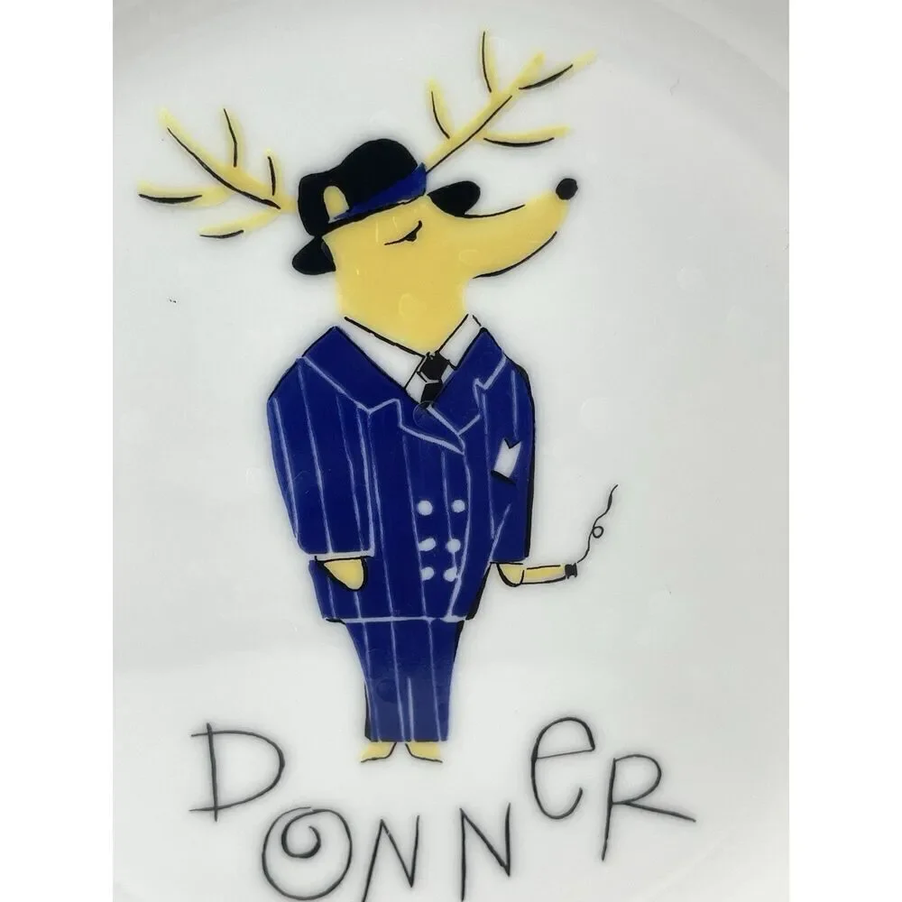 Pottery Barn Christmas Reindeer Donner Appetizer Salad Dessert Plate 8” Japan