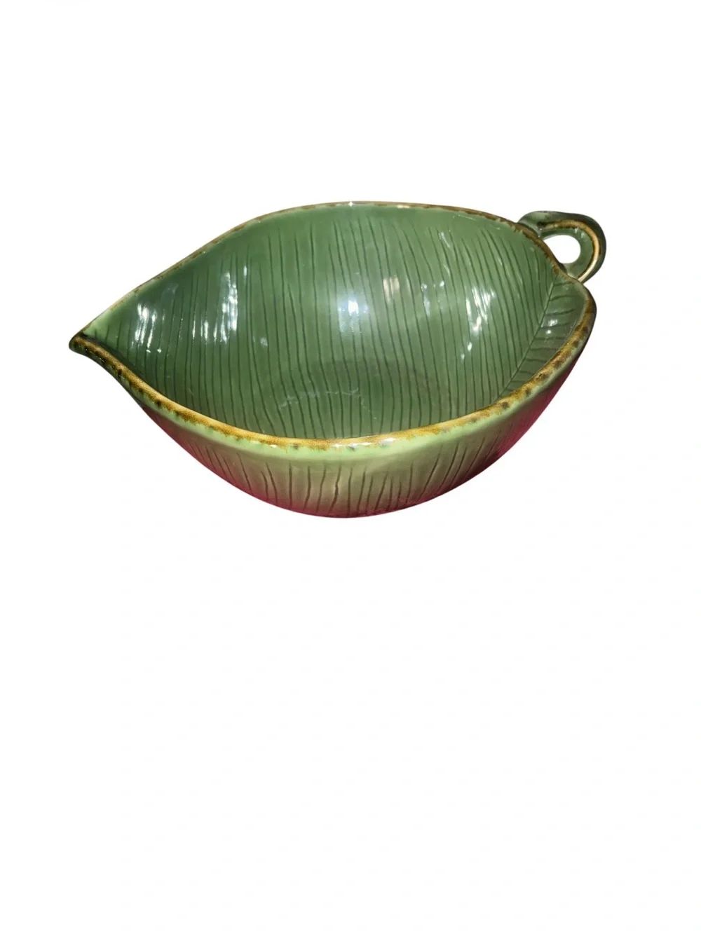 Pottery Barn Green Leaf Ceramic Serving Dish with Handle