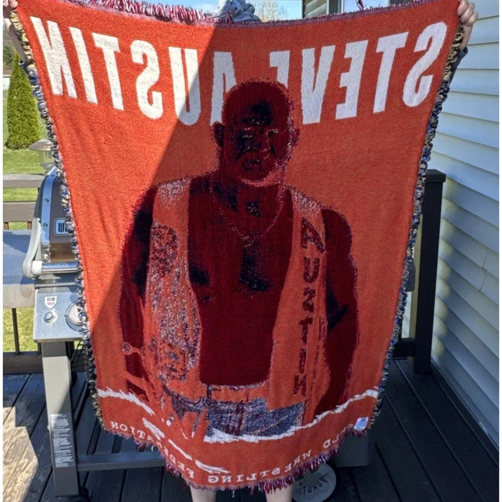 1999 WWF Stone Cold Steve Austin Tapestry Throw Blanket Wrestling WWE RAW Vtg