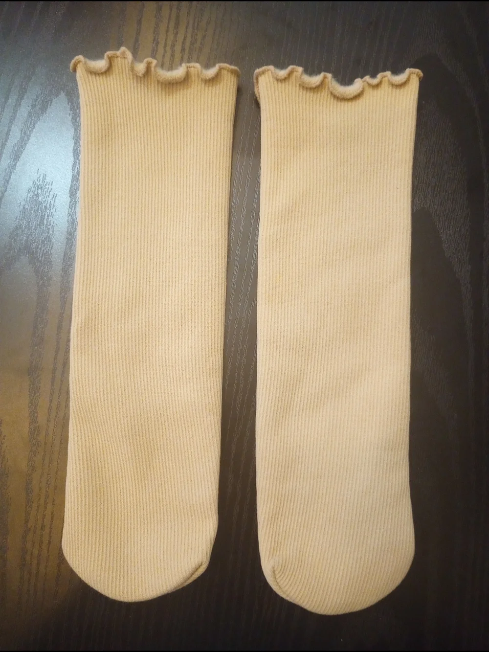 Brown Soft Ribbed Fleece-lined Ruffle Crew Mid-calf Socks