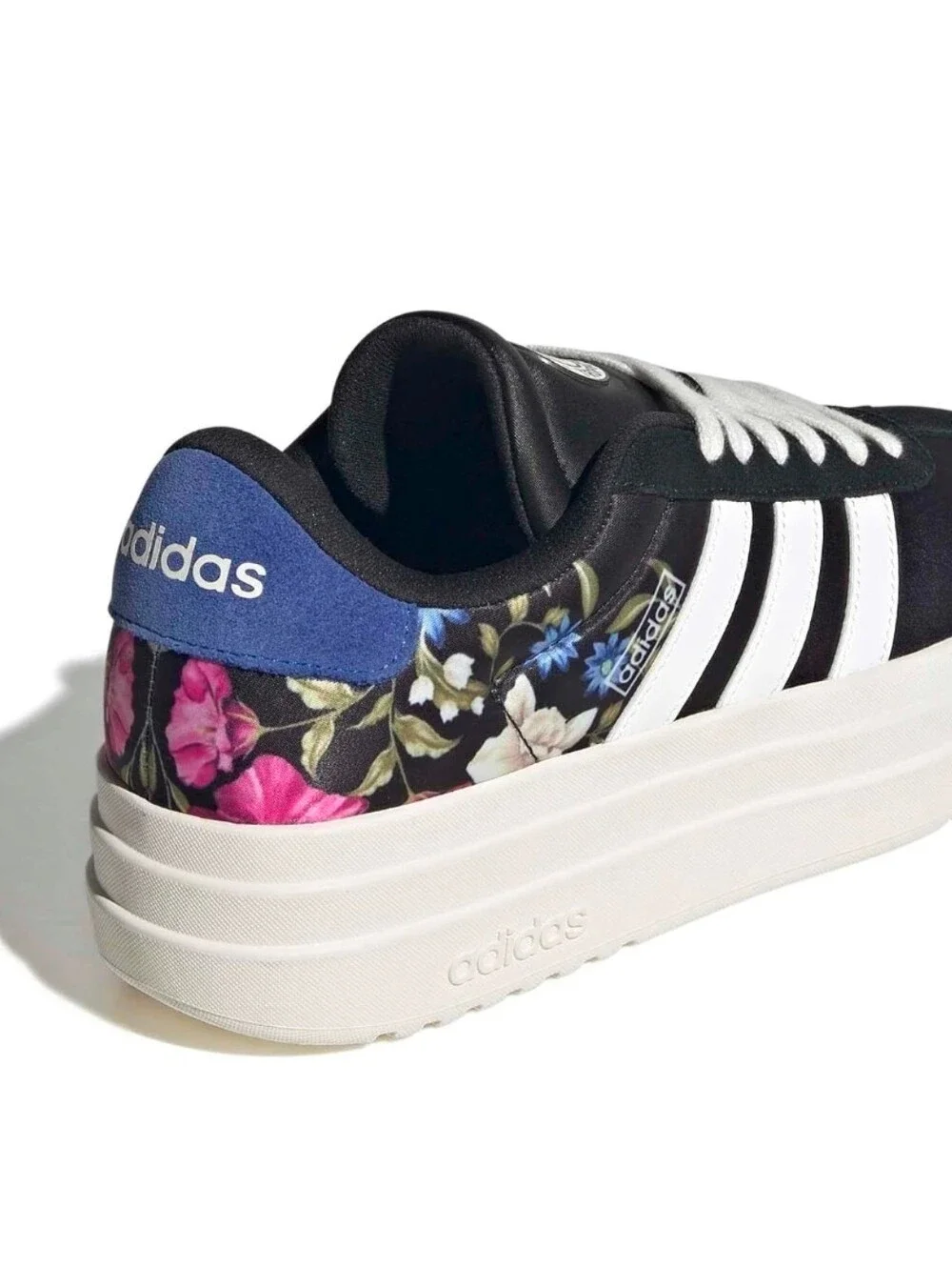 Adidas VL Court Bold Black Floral Platform Lace-Up Sneaker with White Stripes