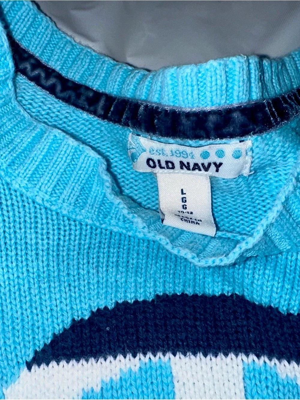 Old Navy Turquoise Sweater with Navy and White Peace Sign